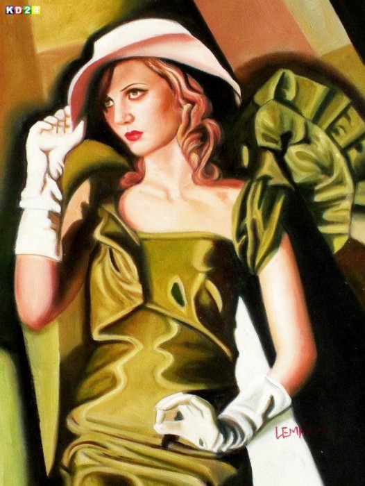 Homage of T. de Lempicka   Mädchen in Grün mit Handschuhen a81144